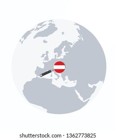 Austria flag in magnifying glass. vector illustration