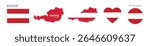 austria flag and map set. austria flag in official colors and proportions. independence day 26 october, map, circle and heart shaped austria	