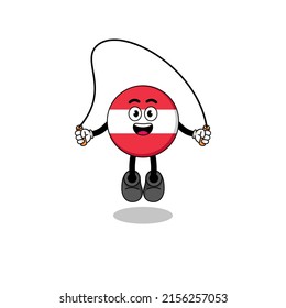 austria flag mascot cartoon is playing skipping rope , character design