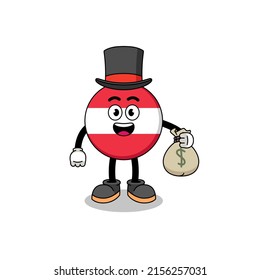 austria flag mascot illustration rich man holding a money sack , character design
