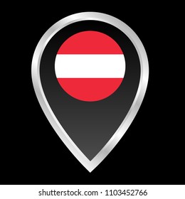 Austria flag and navigation icon.Austria here. map pointer