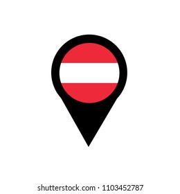 Austria flag and navigation icon.Austria here. map pointer