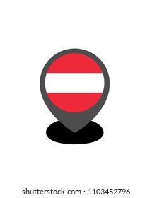 Austria flag and navigation icon.Austria here. map pointer