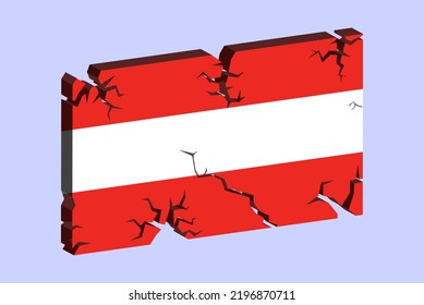 Österreichische Flagge auf 3D-Risswand, Bruchmuster, Österreich-Erdbeben, Länderflagge mit rissener Textur, Schweizer Konzept für nationale Themen, Logo-Idee