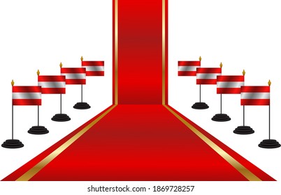 Austria flag on a chrome flag pole and luxury carpet isolation over white background, Template for independence day poster design
g, Vector