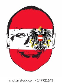 An Austria flag on a face, isolated against white. 