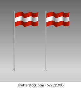 Austria flag on the flagpole. Official colors and proportion correctly. High detailed vector illustration. 3d and isometry. EPS10