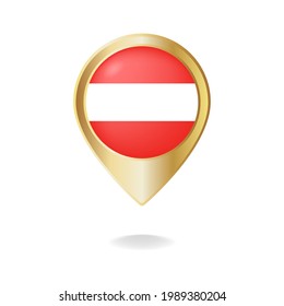 Indicador de Austria en el mapa del puntero dorado, ilustración vectorial eps.10
