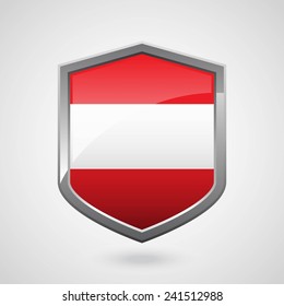 Austria Flag on a Grey Shiny Shield, Vector Illustration isolate on Grey Background