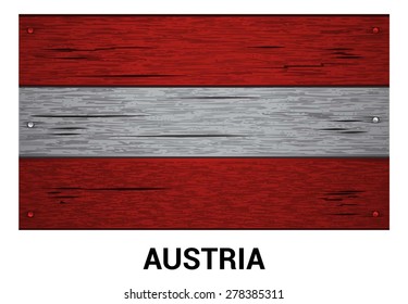 Austria flag on wood texture background - vector illustration