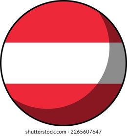 Austria Flag Round Circle Badge Button or Sticker Icon with Contour Outline and 3D Shadow Effect. Vector Image.