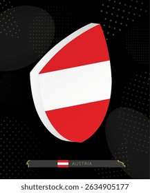 Austria Flag Shield icon in 3D on Dark Modern Abstract Rugby Background. Perfect for sports events, heritage themes, national celebrations, and patriotic designs.
