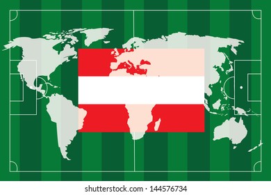 The Austria flag and soccer ball and World map