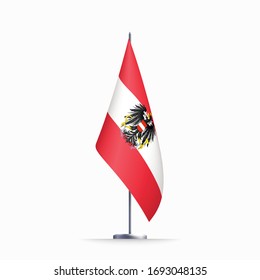 Austria flag state symbol isolated on background national banner. Greeting card National Independence Day of the Republic of Austria. Illustration banner with realistic state flag.