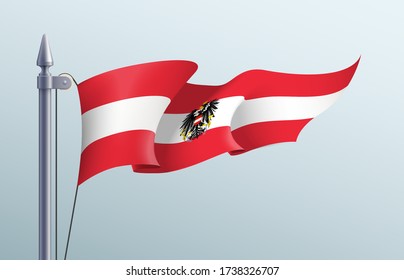 Austria flag state symbol isolated on background national banner. Greeting card National Independence Day of the Republic of Austria. Illustration banner with realistic state flag.