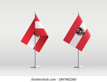 Österreichs Flaggenstaatsymbol einzeln auf nationalem Hintergrund. Grußkarte Nationaler Unabhängigkeitstag der Republik Österreich. Illustrationsbanner mit realistischer Staatsflagge.