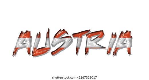 Austria flag text font, symbol background, flag ribbon typography lettering logo label banner, 3D colorful background, vector illustration
