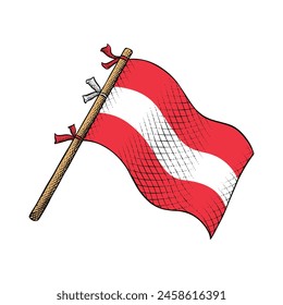 Austria Flag Vector Illustration in Engraving Technique Drawing