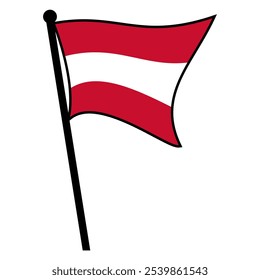 Austria Flag Waving on a Pole, Isolated on White Background. Flat Cartoon Style Editable Vector Illustration, Perfect for Icons, Symbols, Backgrounds, and Printable Design Elements