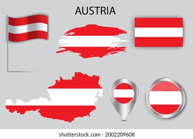 Austria flags pins map, great design for any purposes. Map pin icon. Vector illustration.