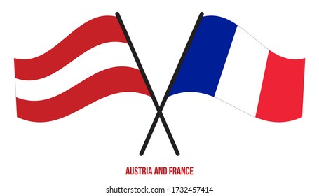 Austria and France Flags Crossed And Waving Flat Style. Official Proportion. Correct Colors.