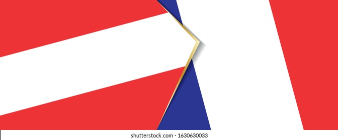 Austria and France flags, two vector flags symbol of relationship or confrontation.