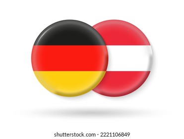 Austria y Alemania rodean banderas. Icono 3d. Símbolos alemanes y austriacos redondos. Ilustración vectorial.