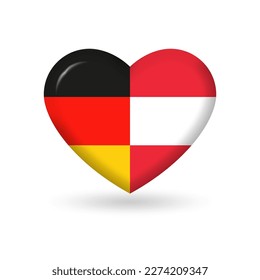 Austria and Germany heart flags. 3d icon. Round German and Austrian national symbols. Vector illustration.