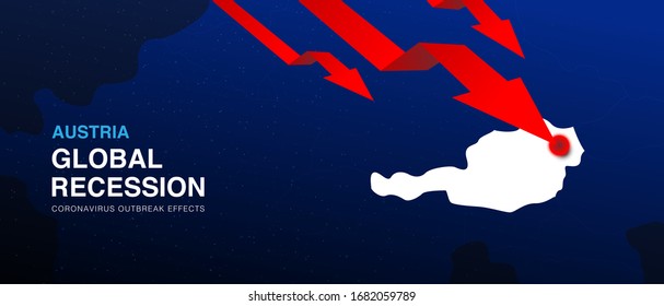 Austria global recession design vector background template with red arrow graph. Coronavirus outbreak effects on world economic. Covid-19 pandemic