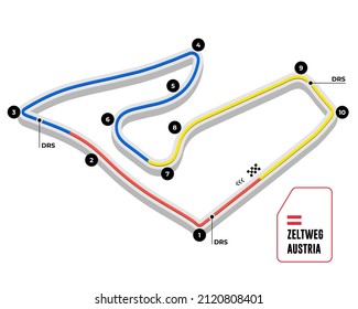 Carrera de carreras del Gran Premio de Austria. circuito de deportes de motor y autodeporte. Ilustración vectorial.