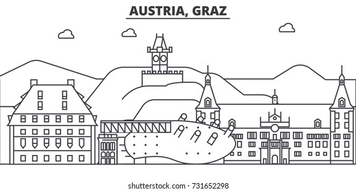 Austria, Graz architecture line skyline illustration. Linear vector cityscape with famous landmarks, city sights, design icons. Landscape wtih editable strokes