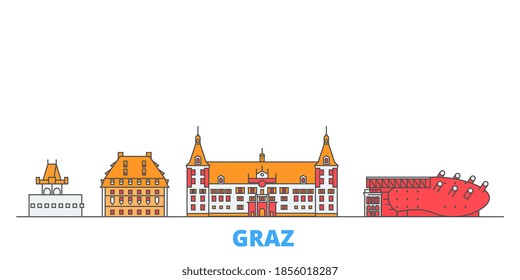 Austria, Graz line cityscape, flat vector. Travel city landmark, oultine illustration, line world icons