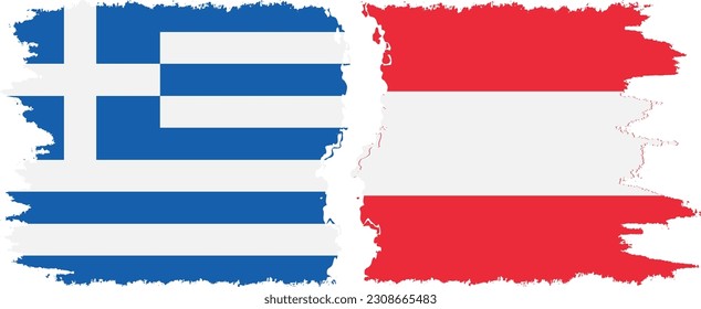Austria and Greece grunge flags connection, vector