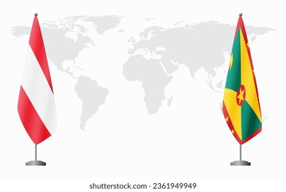 Banderas de Austria y Granada para una reunión oficial en el fondo del mapa mundial.