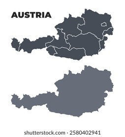 Austria grey political map simple flat illustration set