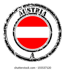 Austria grunge flag on button stamp
