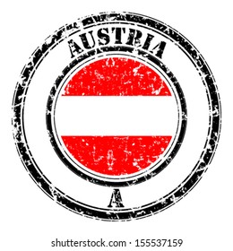 Austria grunge flag on button stamp