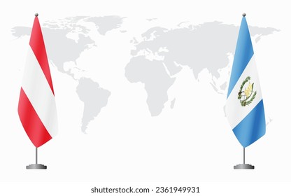 Austria and Guatemala flags for official meeting against background of world map.