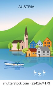 Austria Hallstatt. La más bella aldea de Austria ilustra vectores.