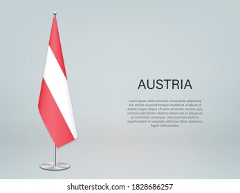 Austria hanging flag on stand. Template for politic conference banner