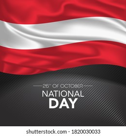 Austria happy national day greeting card, banner, vector illustration. Austrian memorial holiday 26th of October design element with realistic flag with stripes, square format