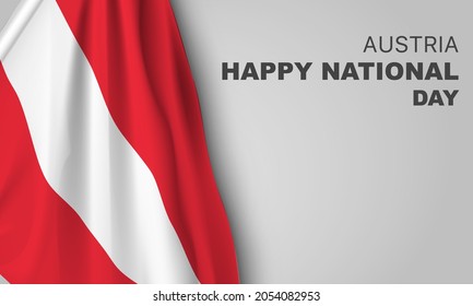 Austria happy national day greeting card, banner with template text vector illustration. Austrian memorial holiday 26th of October design element with 3D flag with stripes