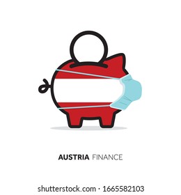 Austria healthcare cost. Piggy bank wearing a protective face mask