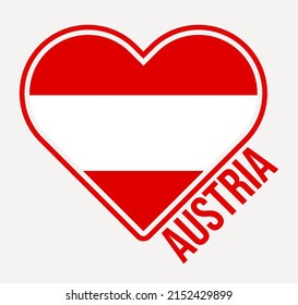Austria heart flag badge. Made with Love from Austria logo. Flag of the country heart shape. Vector illustration.