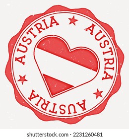 Austria heart flag logo. Country name text around Austria flag in a shape of heart. Beautiful vector illustration.