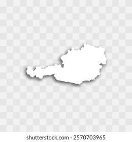 Austria high detailed vector representation of country silhouette. White color on transparent background with dropped shadow. For educational, decorative, or informational use.