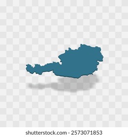 Austria high detailed vector representation of country silhouette. 3D map on transparent background with dropped shadow. For educational, decorative, or informational use.