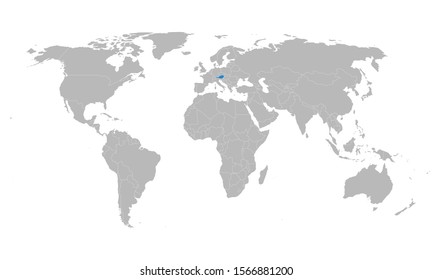 Austria highlighted blue on world map vector ,Gray background. Business concept illustration, Great for Wallpaper, backgrounds, backdrop, poster etc.