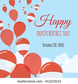 Austria Independence Day Greeting Card. Flying Flat Balloons In National Colors of Austria. Happy Independence Day Vector Illustration. Austrian Flag Balloons.