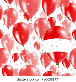 Austria Independence Day Seamless Pattern. Flying Rubber Balloons in Colors of the Austrian Flag. Happy Austria Day Patriotic Card with Balloons, Stars and Sparkles.